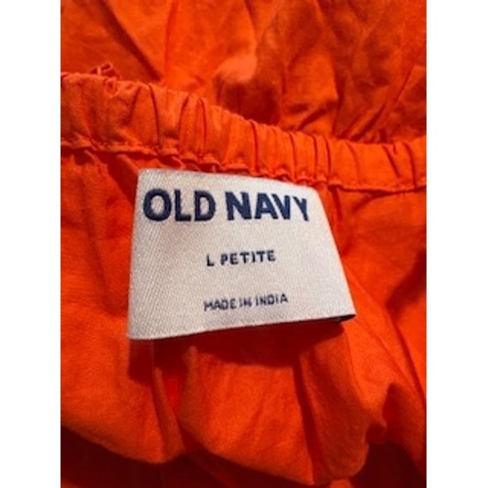 OLD NAVY Midi Dress L Petite‎ Coral Orange Smocked Empire Waist Summer Sundress - Picture 4 of 5